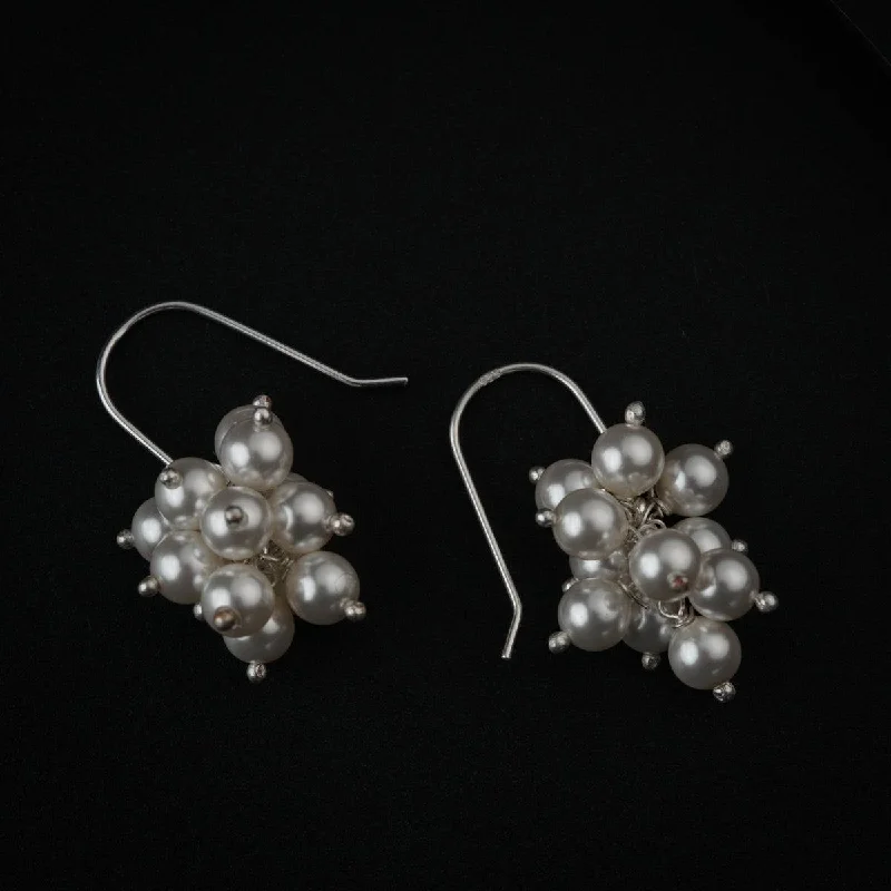 Gemstone Drop Earrings for Color -Silver Earring with Pearl Bunch