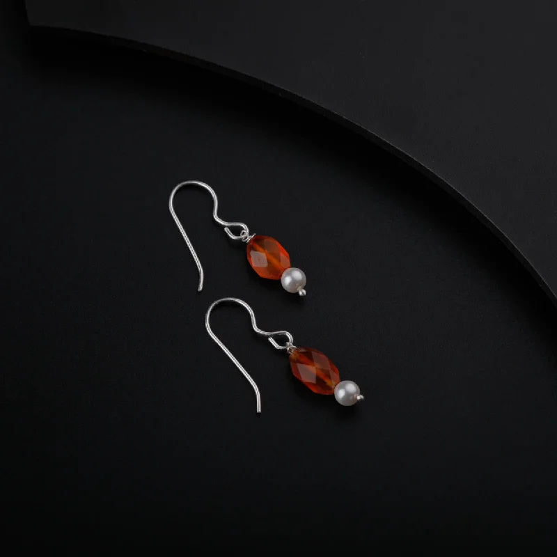 Rhinestone Drop Earrings for Sparkle -Silver Earrings with Carnelian Stones and Pearls