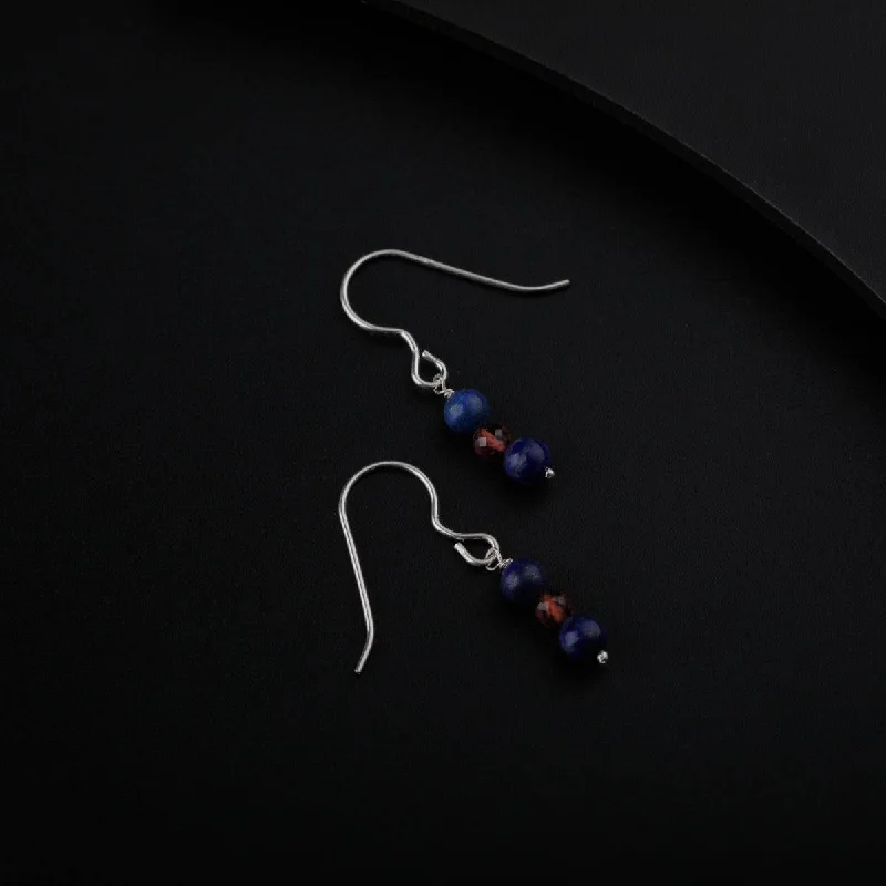 Leverback Drop Earrings for Comfort -Silver Earrings with Lapis Lazuli and Ruby Stone