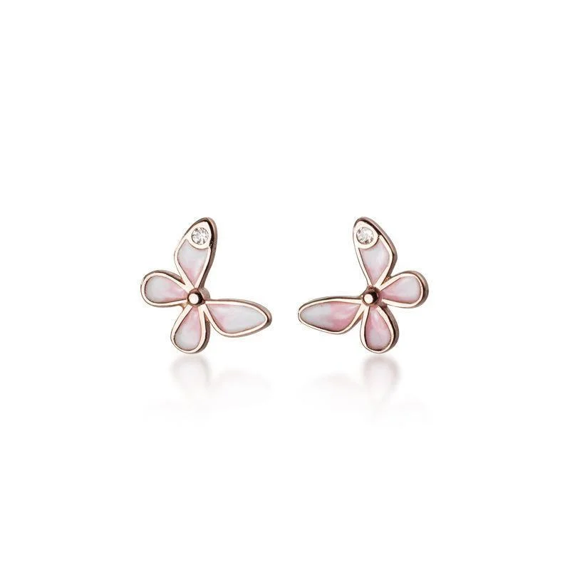 Stud Earrings with Vine Designs -Silver Forest Mini Pink Butterfly Stud Earrings