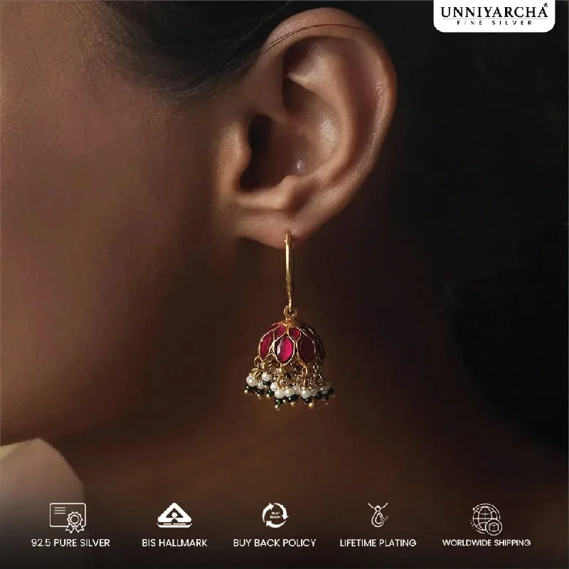 Drop Earrings for Bridesmaids Look -Silver graceful Kundan Bali with stone and pearls