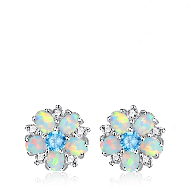 Hypoallergenic Stud Earrings for Sensitive -Silver Multi Blue Opal Stud Earrings