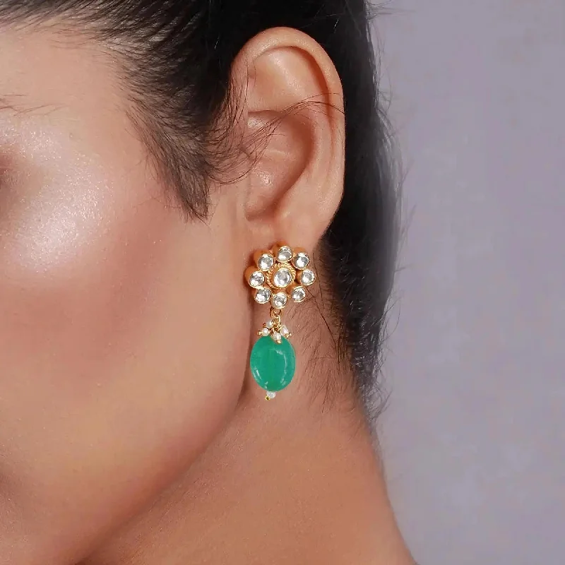 Drop Earrings with Star Motifs -Silver Stud with Green Dangler