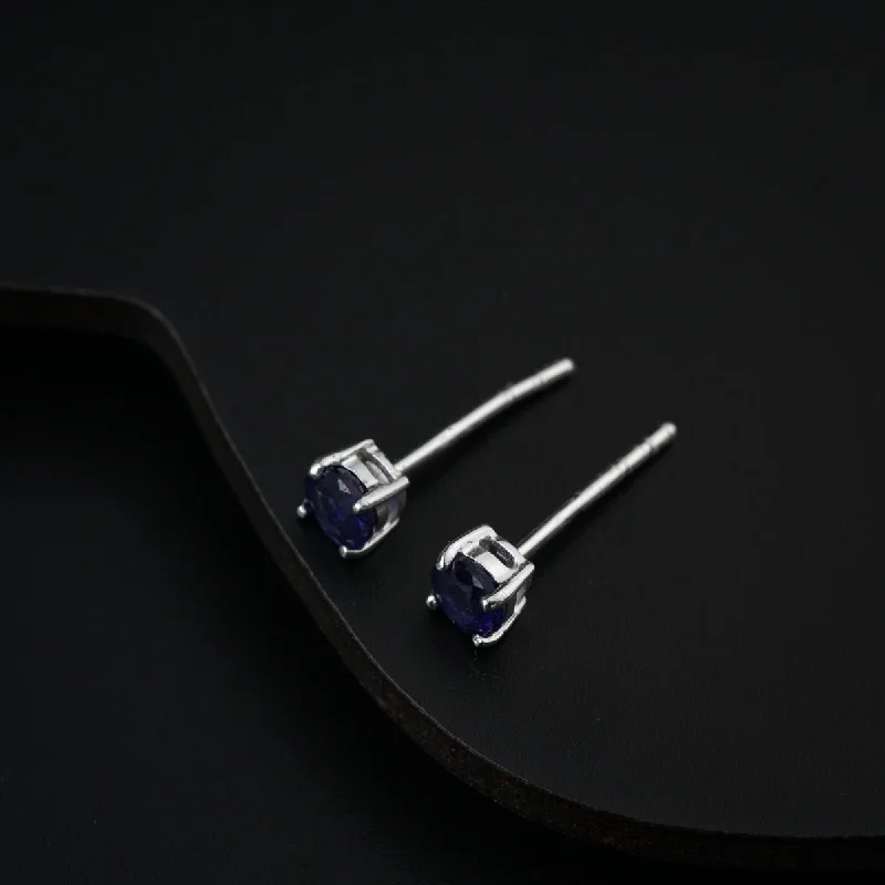 Triangular Drop Earrings for Edge -Silver Studs with Iolite Stone