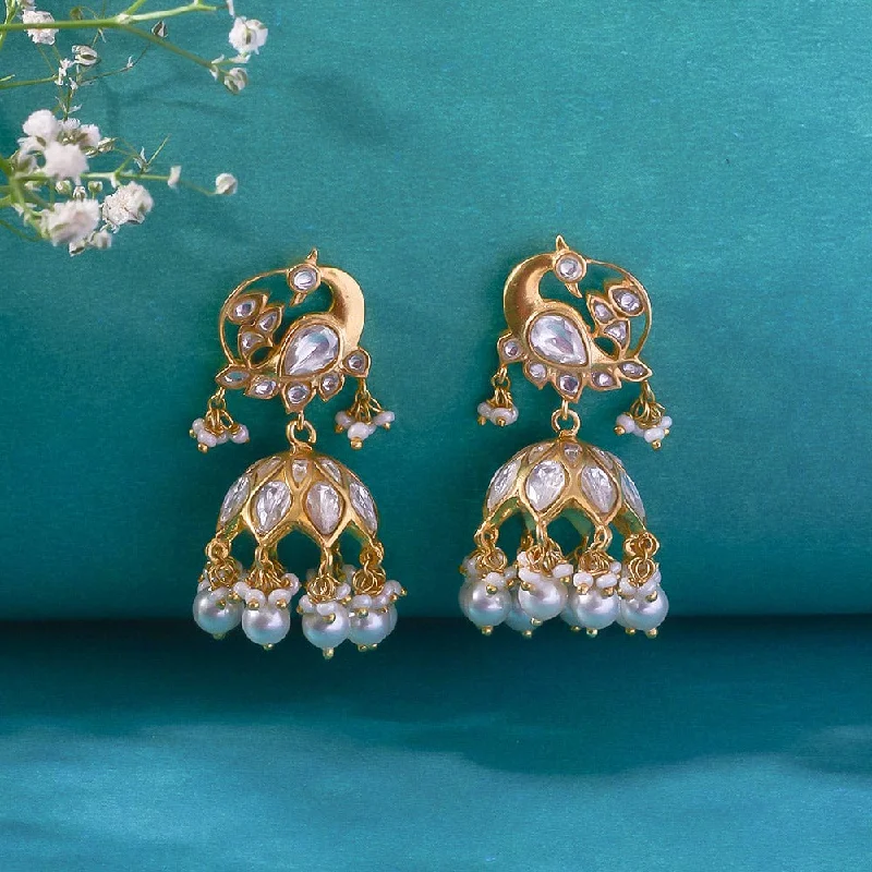 Short Drop Earrings for Subtle -Silver Swan Jhumka With Polki's