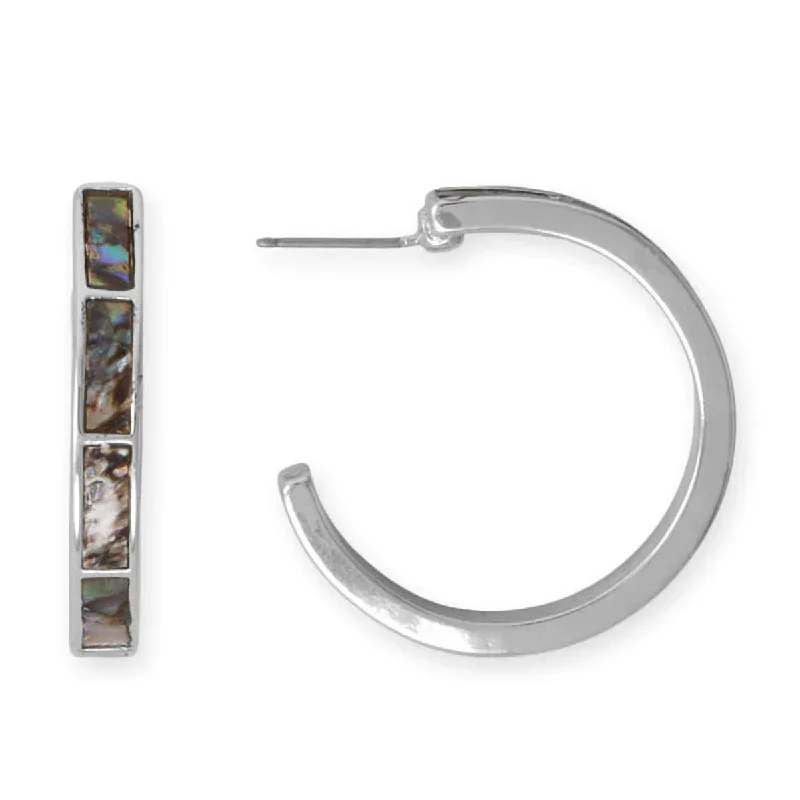 Square Drop Earrings for Modern -Silver Tone Fashion Hoop Earrings with Genuine Abalone Shell Inlay