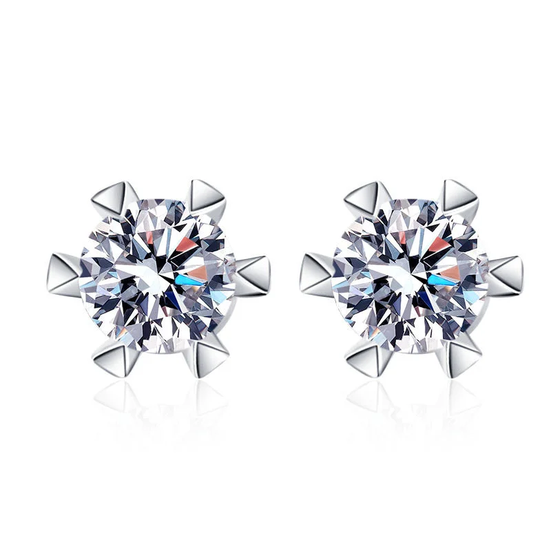 Nickel Free Stud Earrings for Safety -Six Claw Tower Moissanite Stud Earrings