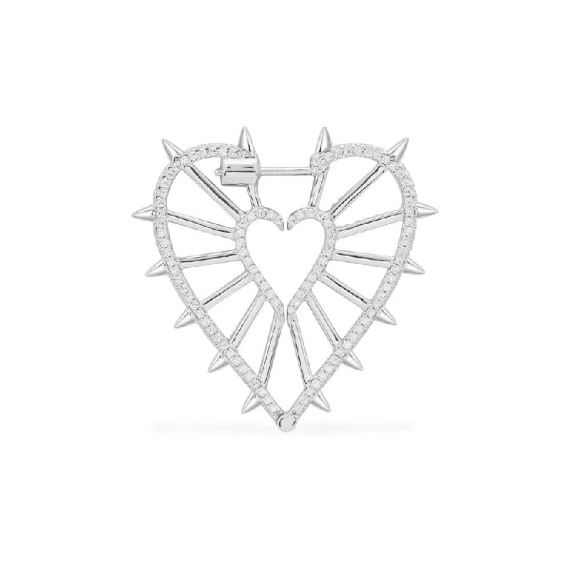 Drop Earrings for Wellness Routine -Single Geometric Heart Earring With Spikes - White Silver