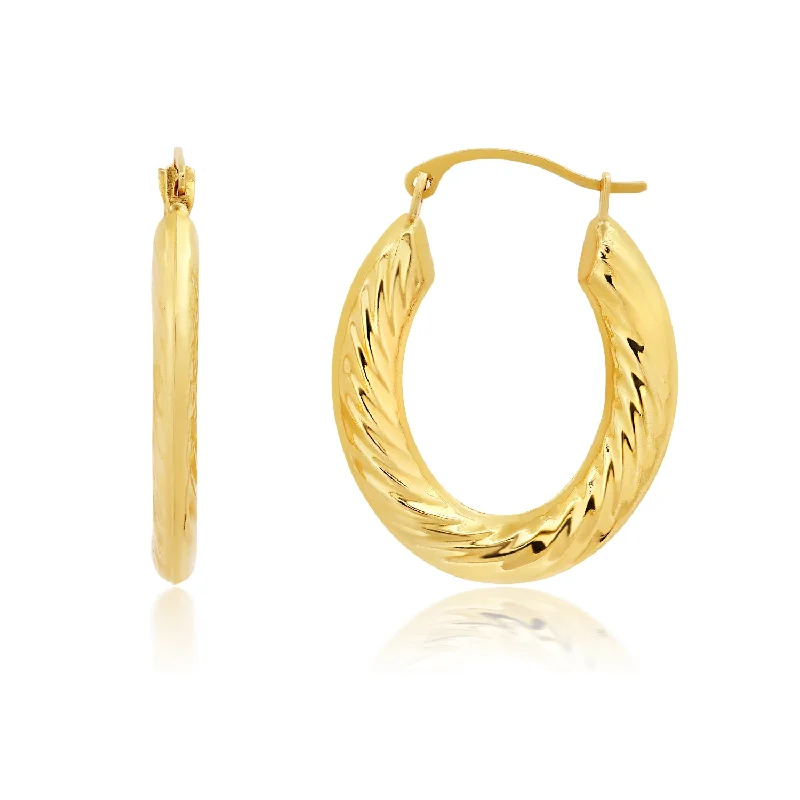 Triple Stud Earrings for Layered -Solid 14K Yellow Gold 23MM Chunky Twist Hoop Earrings with Click-top Closure