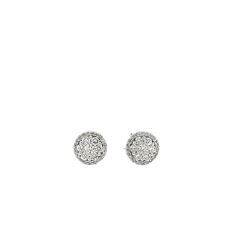 Drop Earrings for Everyday Glamour -14K GOLD DIAMOND FLOWER EARRINGS WITH ROUND HALO 1.05 CT