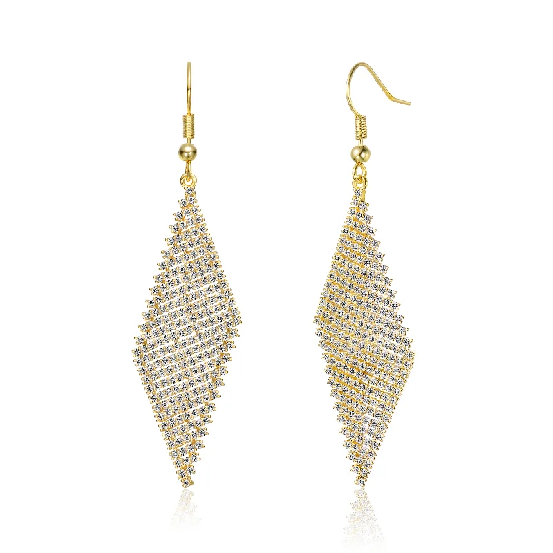 Drop Earrings for Shopping Trip -Sterling Silver 14k Gold Plated with Cubic Zirconia Mesh Dangle Earrings