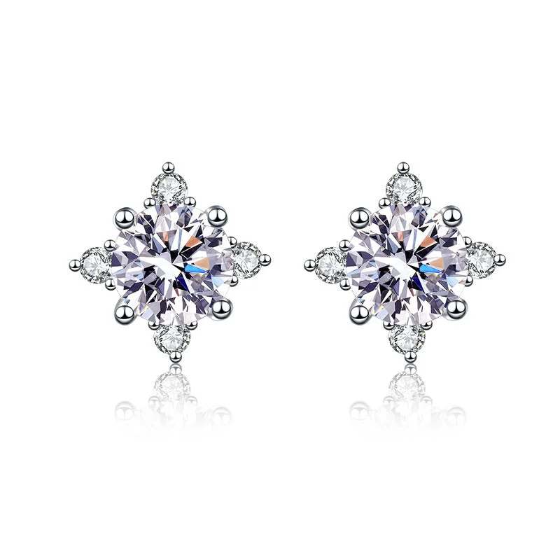 Stud Earrings for School Uniform -Sterling Silver Diamond Moissanite Stud Earrings