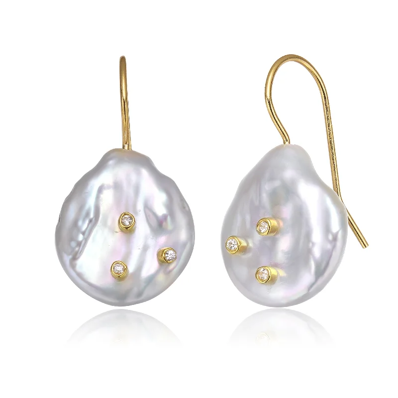 Gemstone Drop Earrings for Color -Sterling Silver Gold Plated with Genuine Freshwater Pearl and Beads Hook Earrings