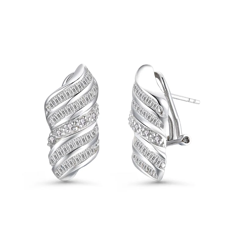 Drop Earrings for Fitness Activities -Sterling Silver Twisted Hoop Earrings with Pave-Set Cubic Zirconia