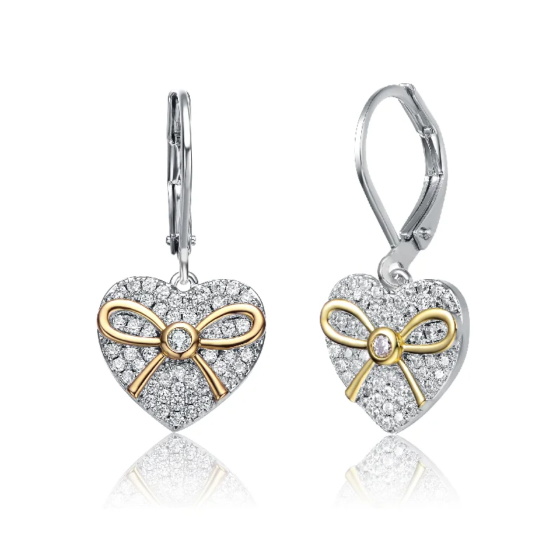 Drop Earrings for Gym Workout -Sterling Silver Two Tone with Clear Cubic Zirconia Leverback Earrings