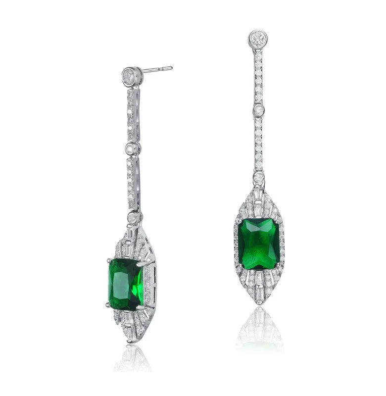 Stud Earrings for Office Wear -Sterling Silver White Gold Plated with Colored Cubic Zirconia Dangle Earrings