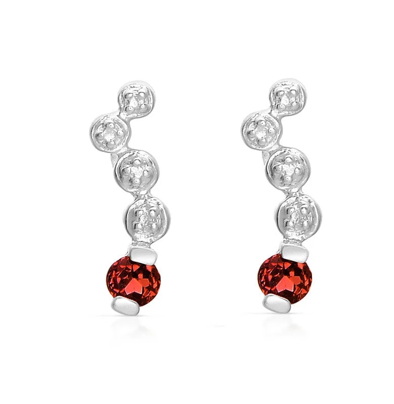 Round Stud Earrings for Classic -Sterling Silver White Gold Plated with Genuine Ruby Red Cubic Zirconia DNA Earrings