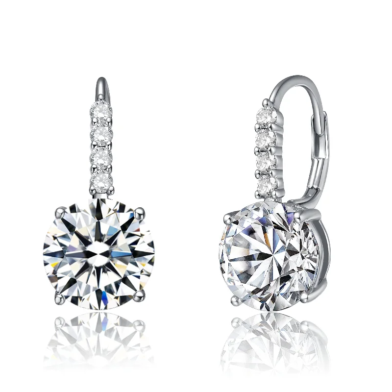 Stud Earrings with Wave Designs -Sterling Silver White Gold Plating with Clear Cubic Zirconia Hinge Back Earrings