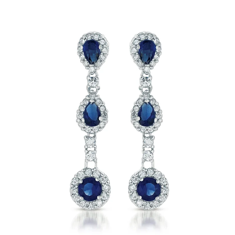 Stud Earrings with Enamel -Sterling Silver with Blue Sapphire September Birthstone & Diamond Cubic Zirconia Linear Dangle Formal Earrings