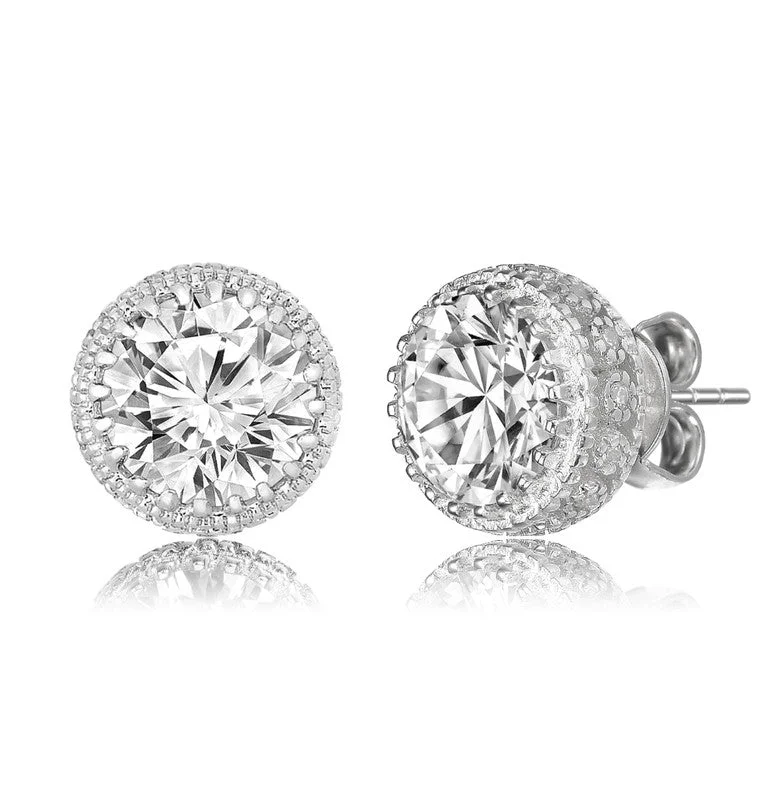 Tarnish Resistant Stud Earrings for Longevity -Sterling Silver with Colored Cubic Zirconia Gleaming Solitaire Earrings