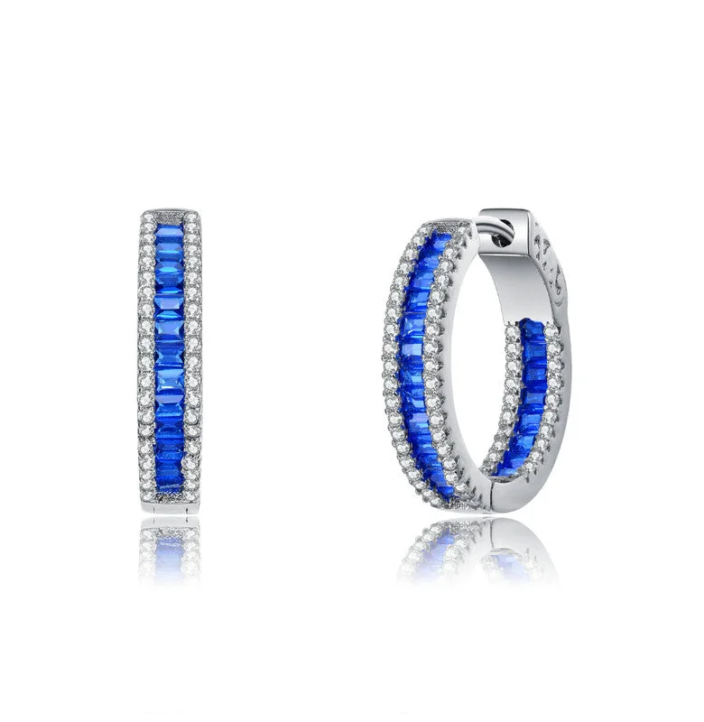 Stud Earrings for Beach Outfit -Sterling Silver with Colored Cubic Zirconia Hoop Earrings