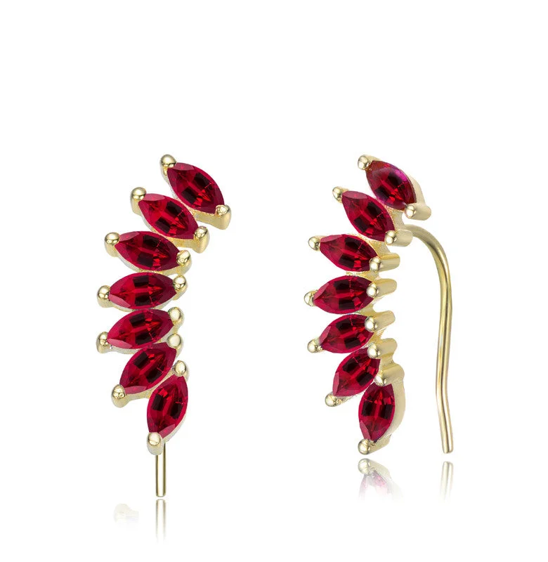 Stud Earrings for Casual Outfit -Sterling Silver with Gold Plated Ruby Cubic Zirconia Earrings