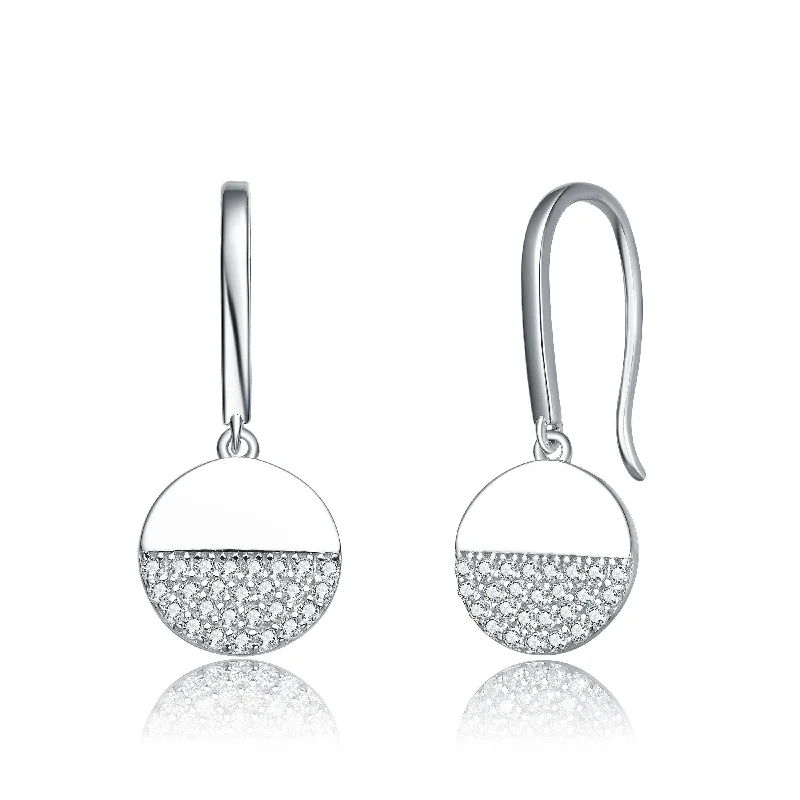 Multi Stud Earrings with Chains -Sterling Silver With Rhodium Plated Cubic Zirconia Hook Earring