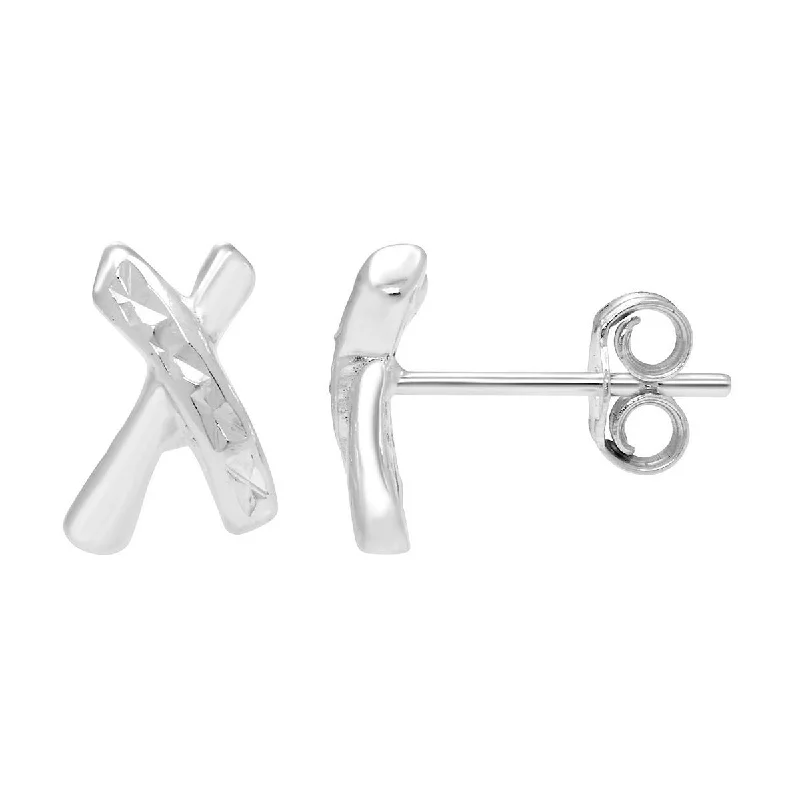 Stud Earrings for Christmas Party -Sterling Silver X Shaped Stud Earrings