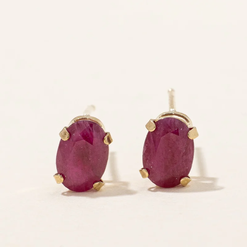 Stud Earrings with Floral Motifs -Synthetic Ruby Stud Earrings | 0.80ctw |