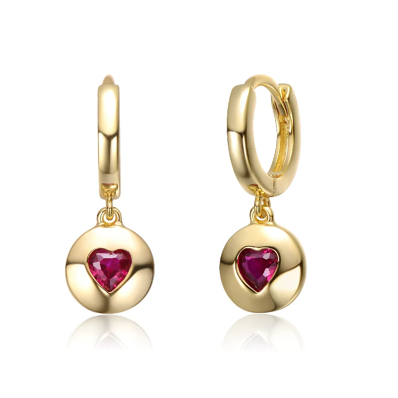 Drop Earrings for School Uniform -Teens Sterling Silver 14k Gold Plated with Ruby Red Cubic Zirconia Dangle Earrings