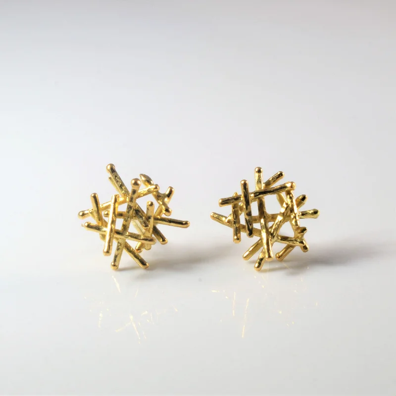 Stud Earrings for Work Attire -Textured Yellow Gold Stud Earrings |