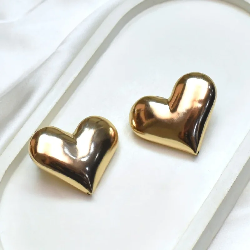 Push Back Stud Earrings for Convenience -TFC Happy Heart Gold Plated Stud Earrings