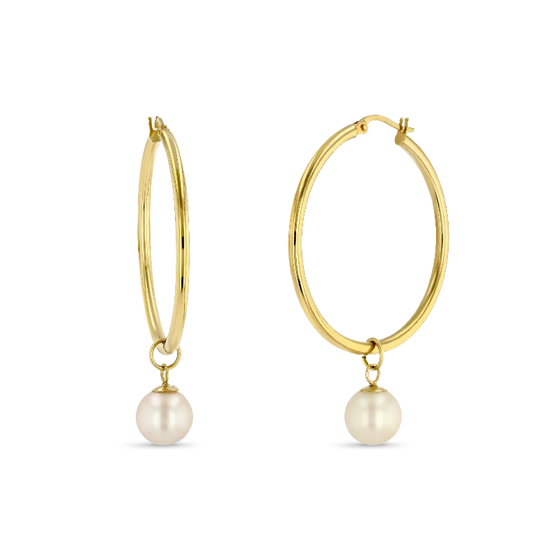 Push Back Drop Earrings for Convenience -Timeless Hoops With Removable Pearl Drop