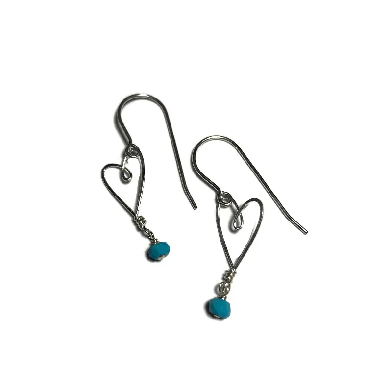 Waterproof Drop Earrings for Outdoor -Tiny Heart Earrings with Turquoise