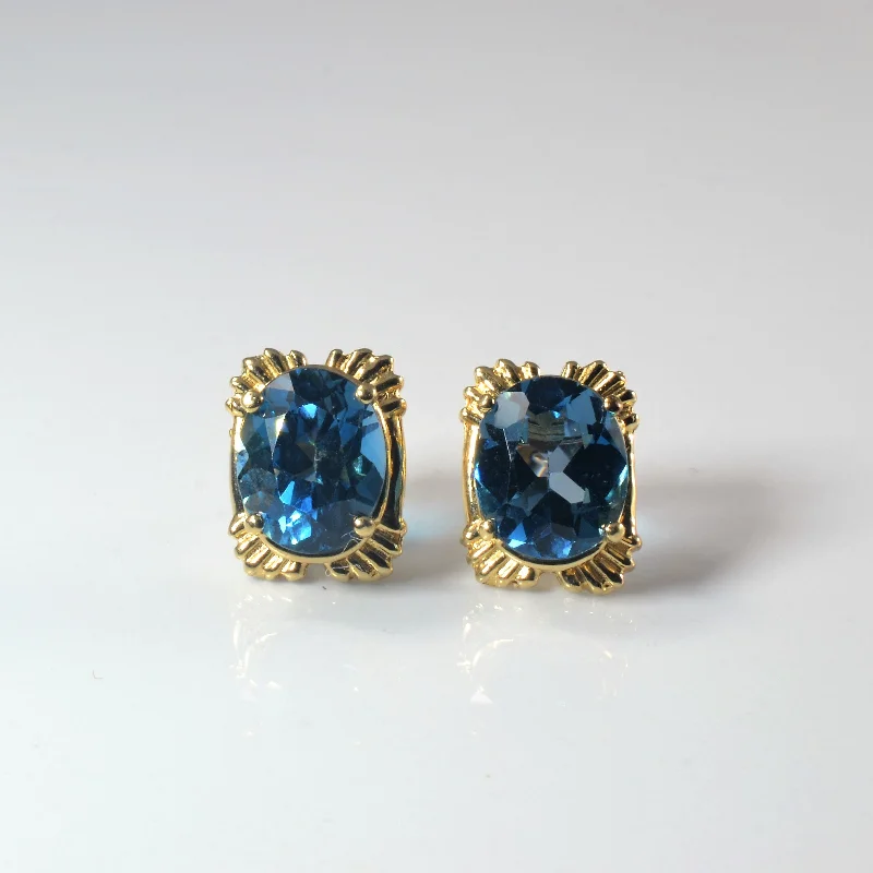 Stud Earrings with Animal Motifs -Blue Topaz Stud Earrings | 8.00ctw |