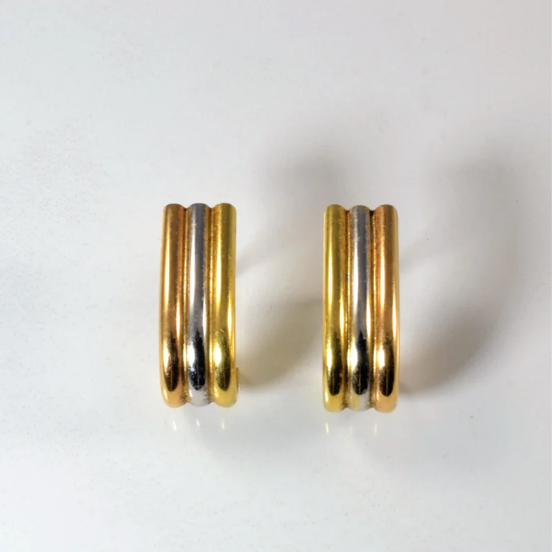 Double Stud Earrings for Impact -Tri Tone Huggie Stud Earrings |