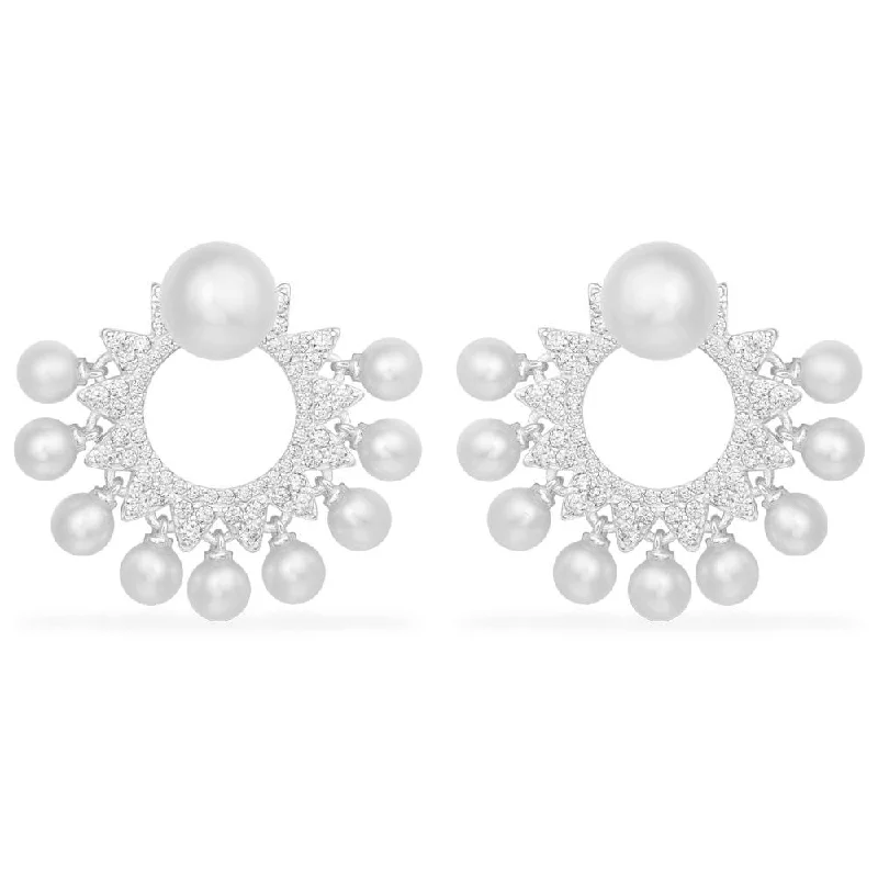 Drop Earrings with Animal Motifs -Sun Ear Jackets With Pearls - Silver