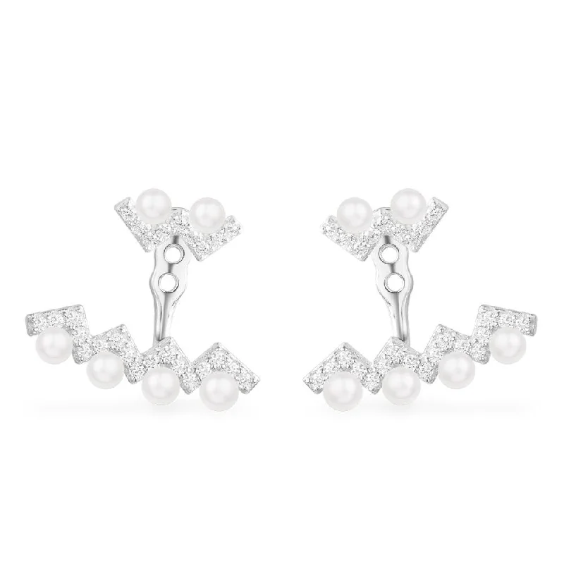 Small Drop Earrings for Delicate -Up And Down Ear Jackets with Pearls - Silver