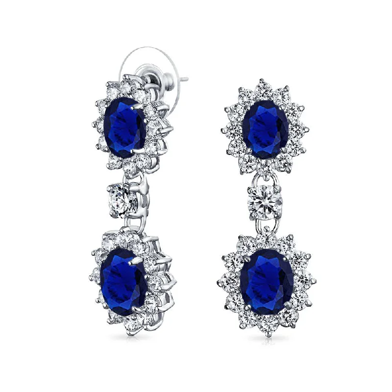 Drop Earrings with Animal Motifs -Vintage Art Deco Dangle Chandelier Earrings with Blue Sapphire CZ for Weddings