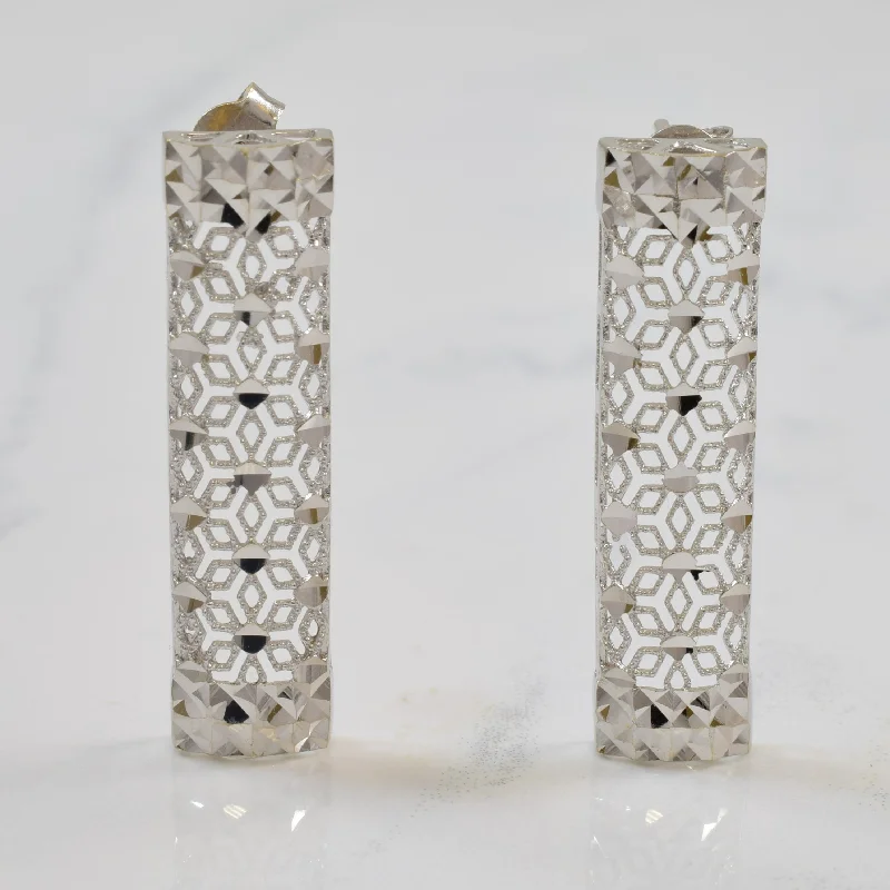 Hypoallergenic Stud Earrings for Sensitive -White Gold Filigree Bar Stud Earrings |