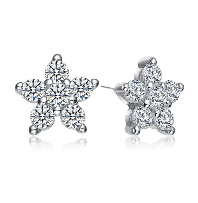 Square Stud Earrings for Modern -White Gold Plated with Clear Cubic Zirconia Star Shape Earrings