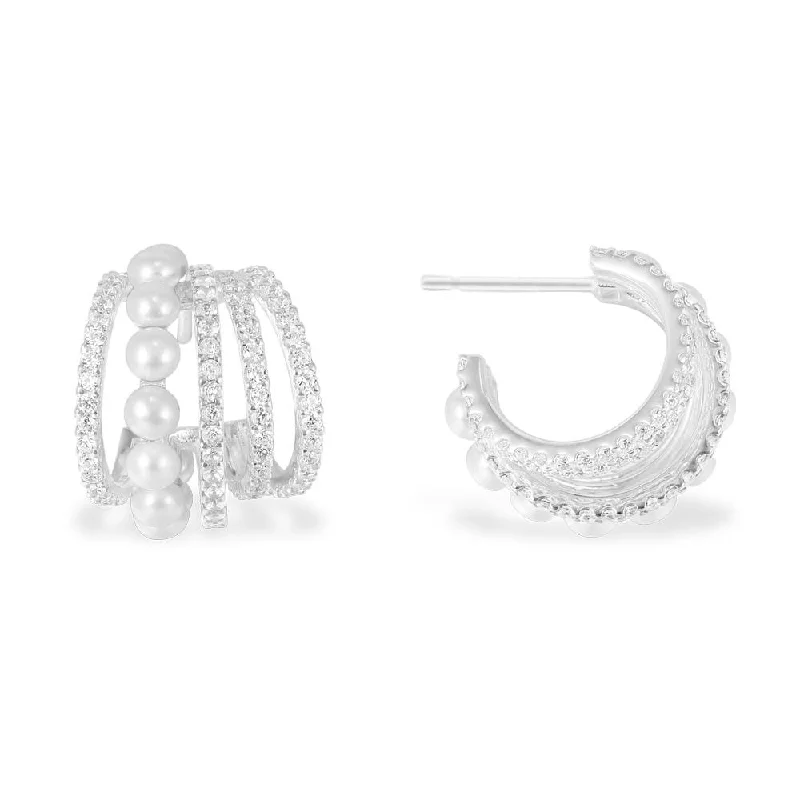 Star Shaped Drop Earrings for Charm -5 Hoop Earrings with Pearls - White Silver