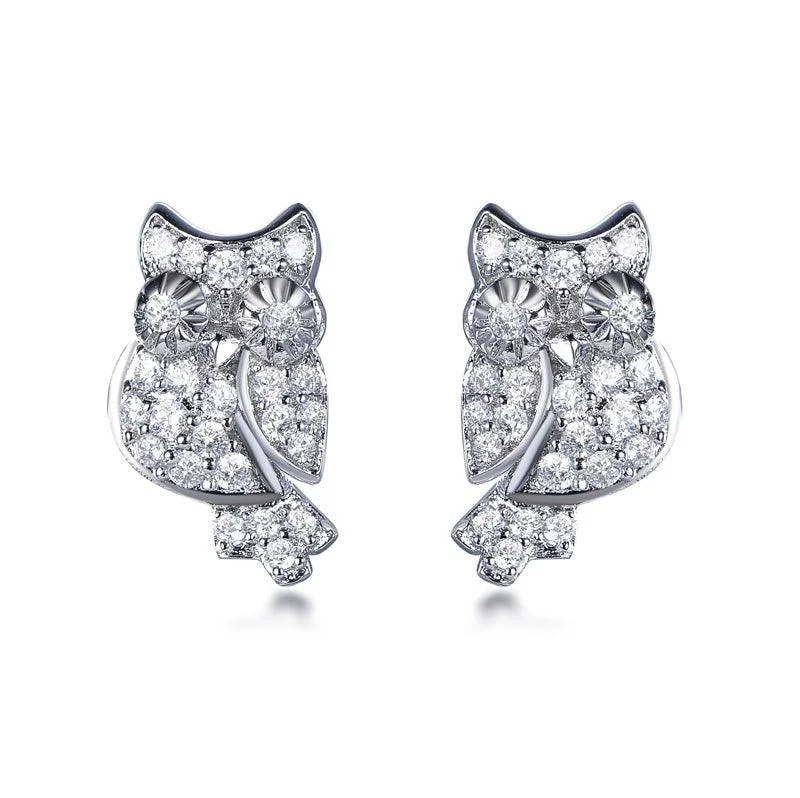 Detachable Stud Earrings with Charms -White Stone Stud Earrings Owl Earrings