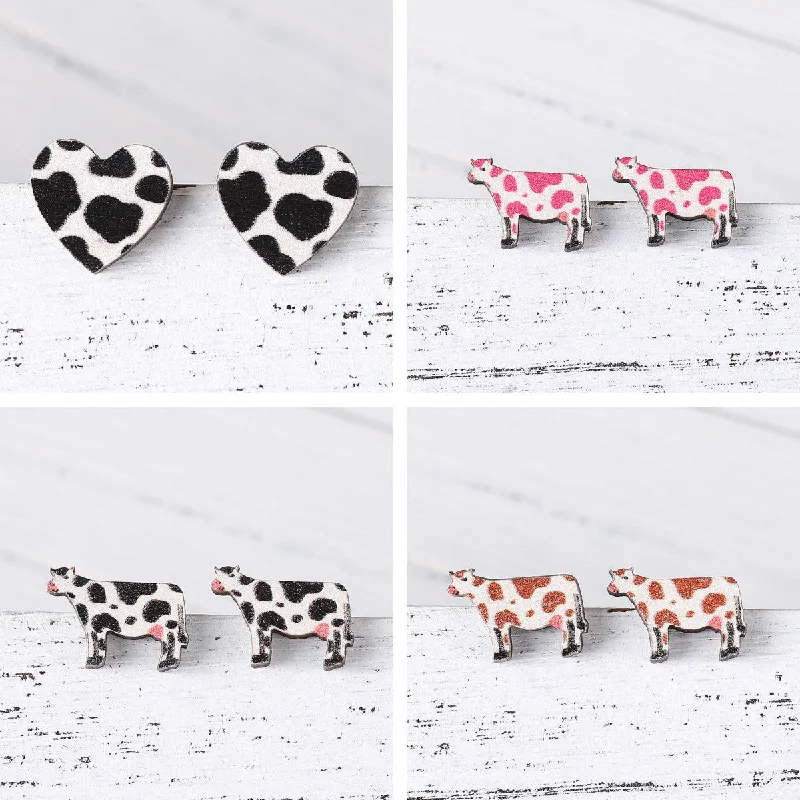 Heart Shaped Stud Earrings for Love -Wholesale Cow Wood Stud Earrings