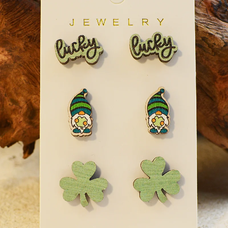 Lead Free Stud Earrings for Health -Wholesale St. Patrick's Day Carnival Wooden Small Stud Earrings