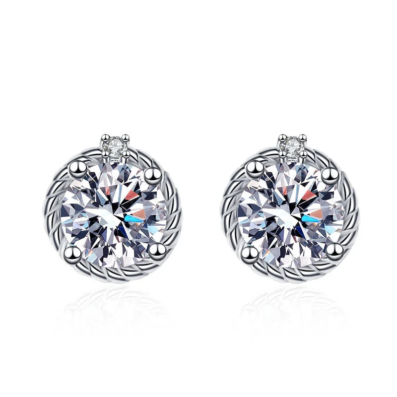 Pearl Stud Earrings for Elegance -Wind and Fire Wheel Six Claw Moissanite Stud Earrings