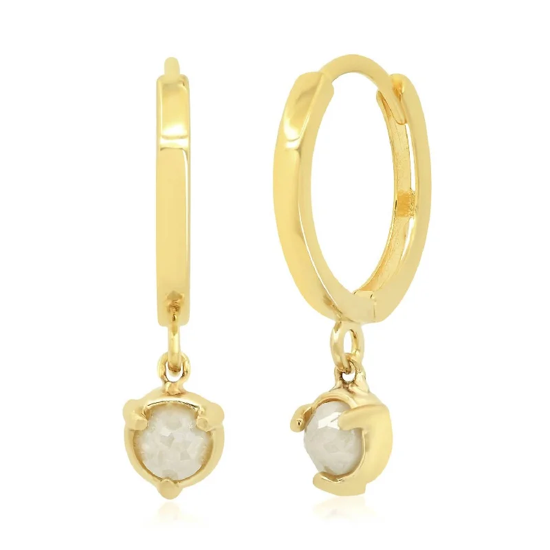 Stud Earrings with Polished Shine -Women's 14K Huggie Hoop With Diamond Drops In Yellow Gold