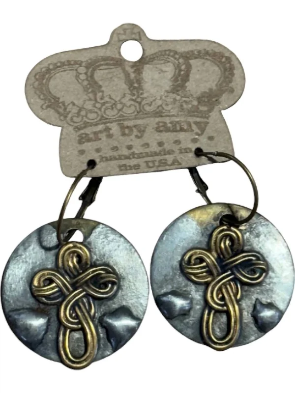 Contemporary Stud Earrings for Fashion -Women's Coins With Cross Earrings In Silver & Bronze