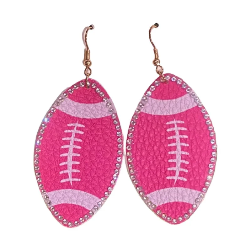 Crystal Stud Earrings for Sparkle -Women's Football With Rhinestones Earrings In Pink