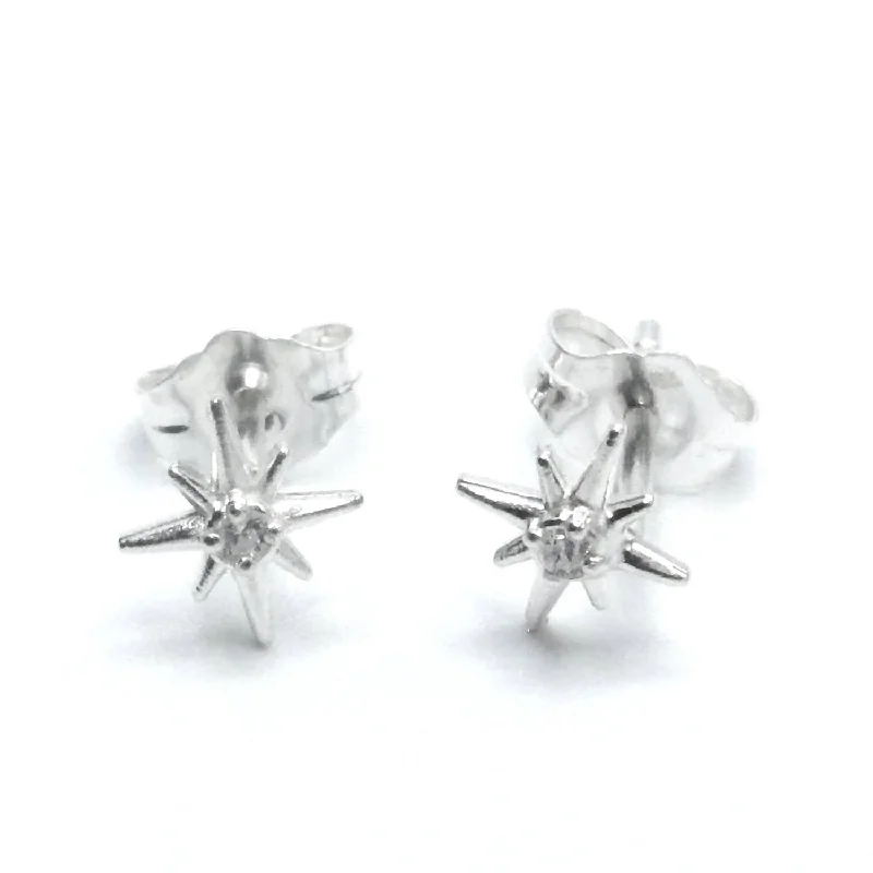 Stud Earrings for Everyday Glamour -Women's Tiny North Star Studs With Cz In Sterling Silver